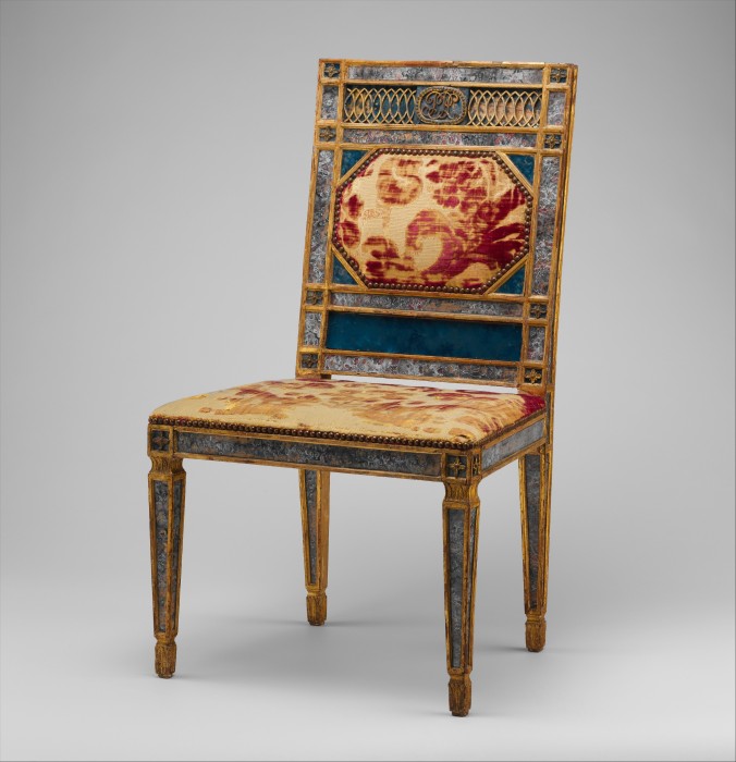 A Late 18th Century Venetian Side Chair with Verre Eglomise Panels Metropolitan Museum of Art Collection