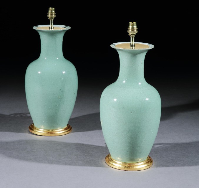 A Pair of Chinese Celadon Vases now Mounted as Lamps Mackinnon Fine Furniture Collection
