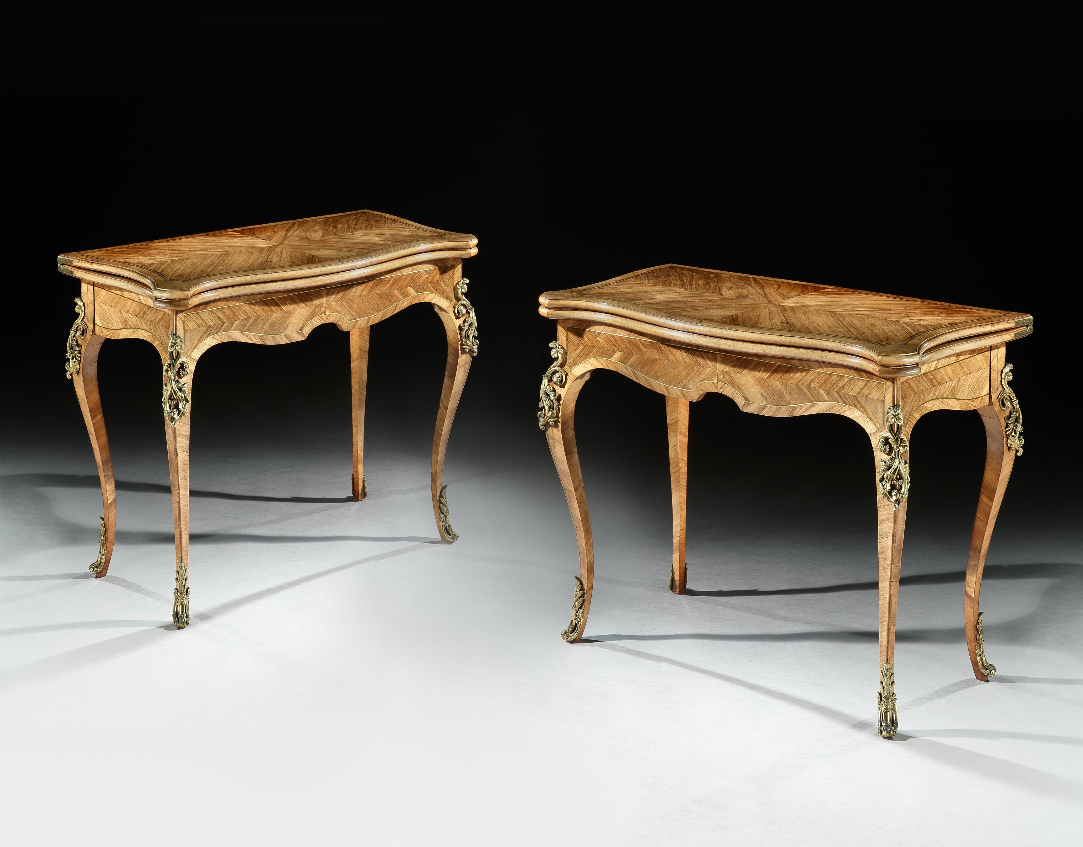 A Pair of George III Marquetry Card Tables attributed to John Cobb from Stowe, Buckinghamshire Mackinnon Fine Furniture Collection